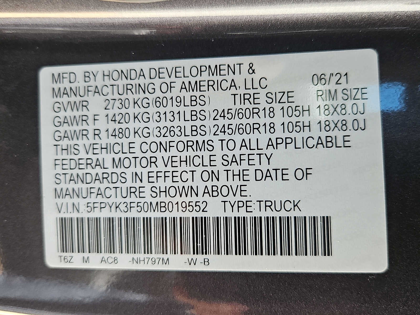 2021 Honda Ridgeline AWD RTL