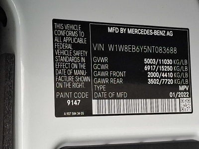 2022 Mercedes-Benz Sprinter Cargo Van 3500XD Standard Roof V6 144" 4WD