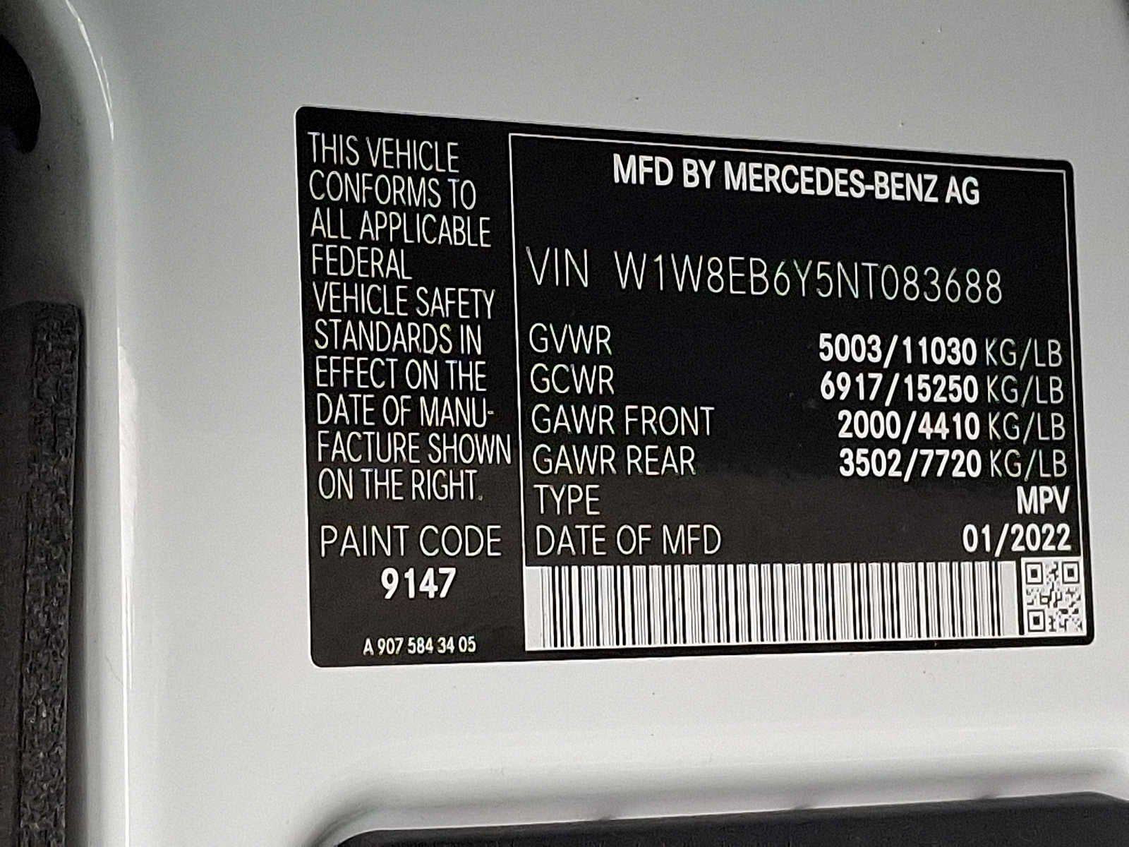 2022 Mercedes-Benz Sprinter Cargo Van 3500XD Standard Roof V6 144" 4WD