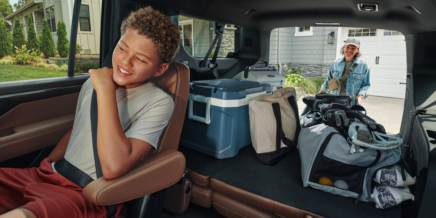 child in seat in view of cargo of a 2026 Chevrolet Suburban