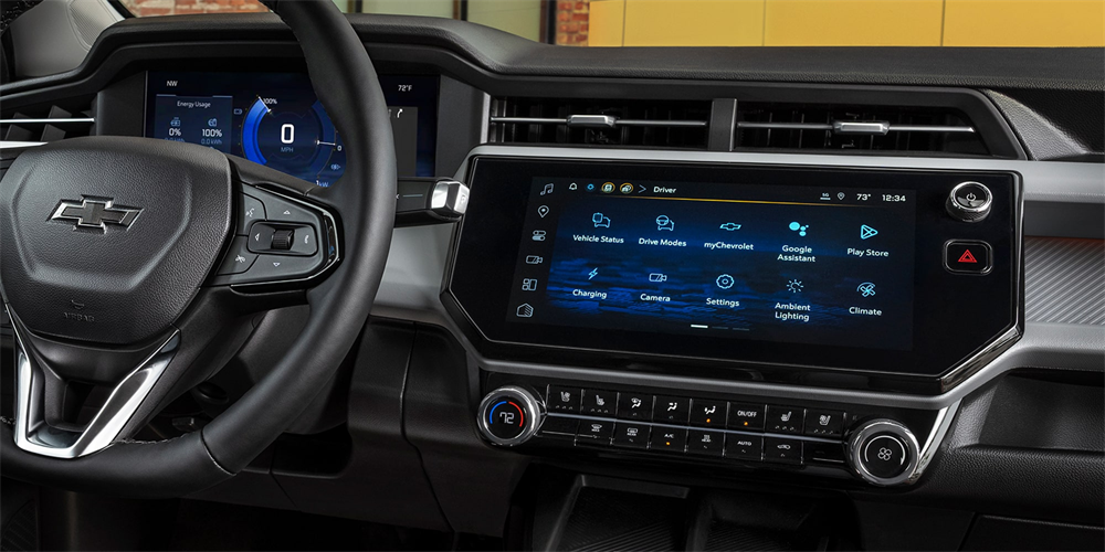 Interior view of the 2027 Chevrolet Bolt EV highlighting the 11.3-inch infotainment display and technology features